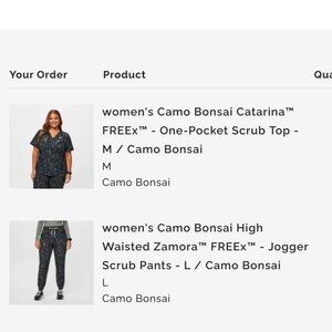 Women’s Figs Camo Bonsai FREEx Scrubs - M top L jogger bottoms